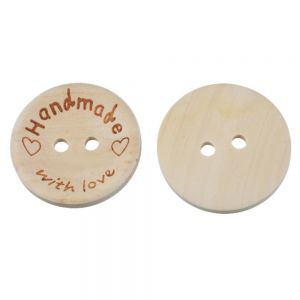 Wooden buttons 15 mm Hand Made with Love 10pcs
